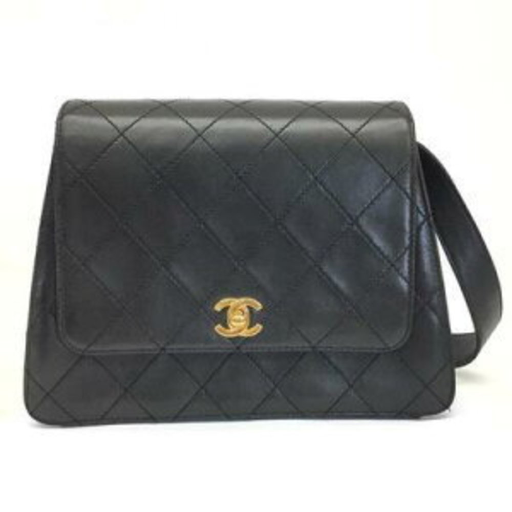 CHANEL One Shoulder Bag Leather Black Naha